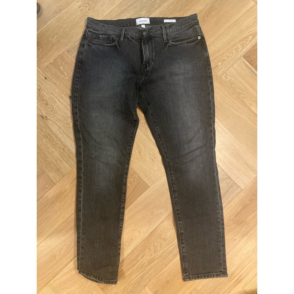 Frame La Garcon Straight Leg Gray Faded Black Ankle Straight Leg Jeans ~ Sz 28 - Picture 9 of 12